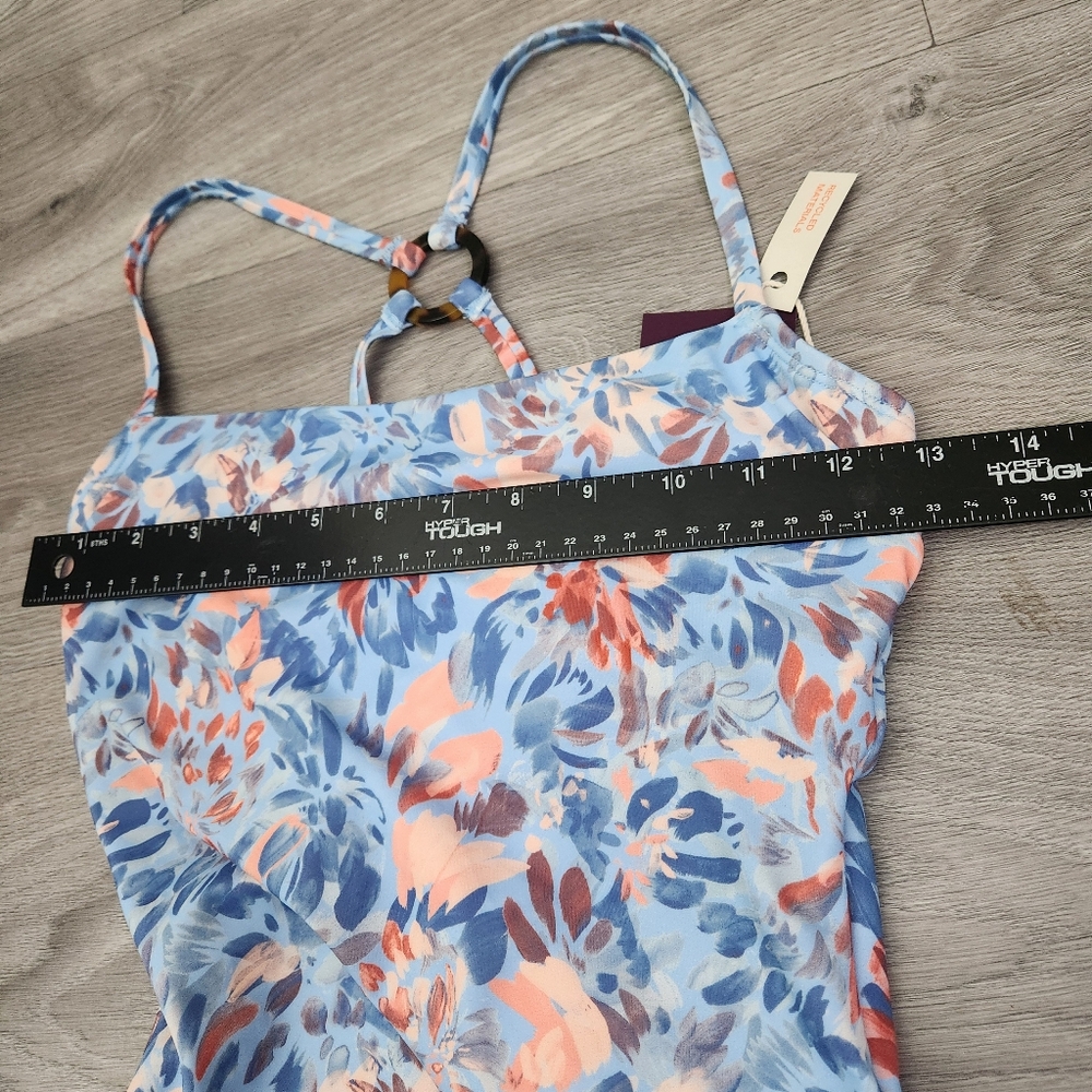 FREELY Blue Orange Swimsuit Size S Floral Ring Back One Piece Wild Flower Wired - Picture 7 of 16